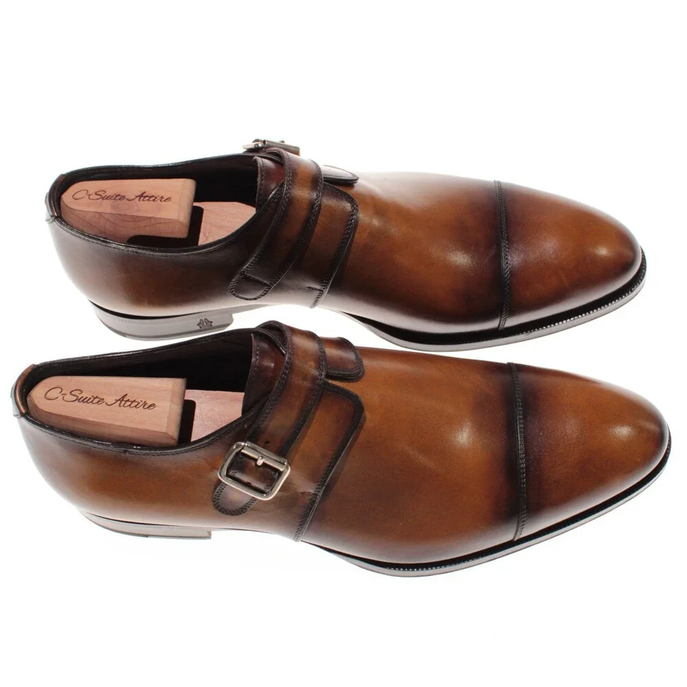 Di Bianco NWB Single Monk Strap Dress Shoes Size 9 US in Brown Leather
